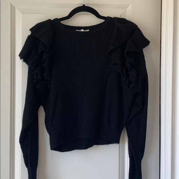 Black cropped ruffle sweater - Picture 3 of 4